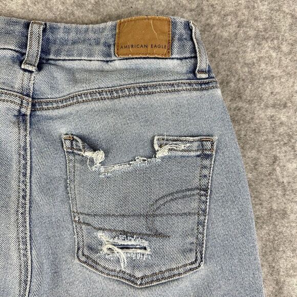 American Eagle Curvy Mom Jeans Womens 00R Med Wash Shark Bite Hem Stretch Denim - Picture 7 of 16